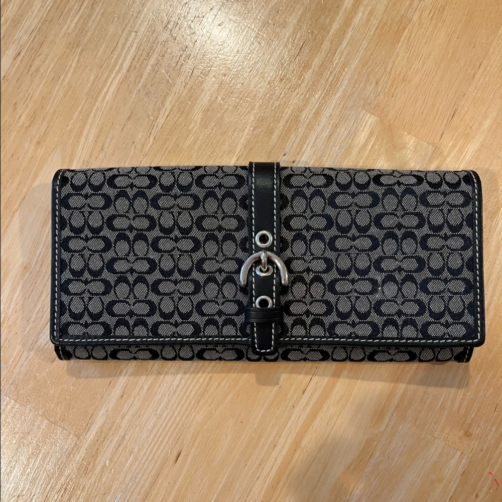 Coach signature black and gray long wallet with buckle